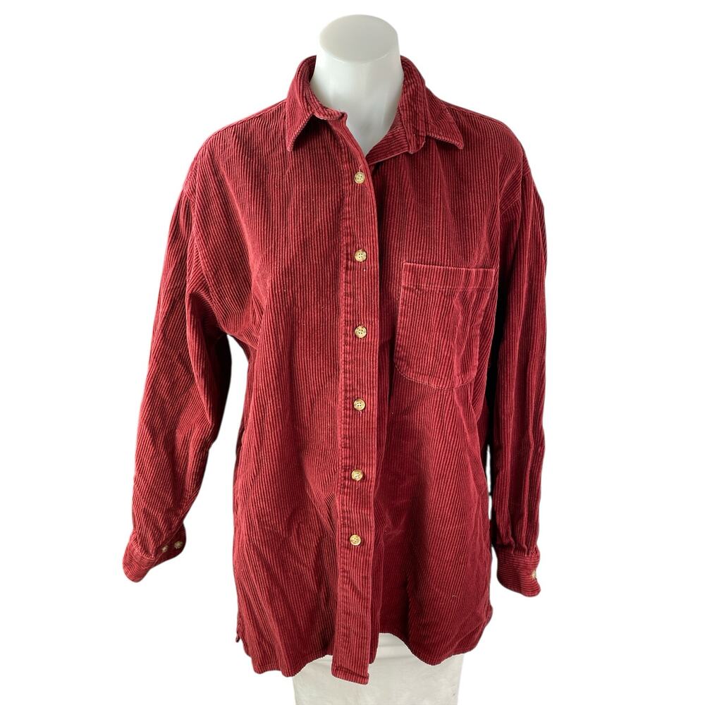 Woolrich Women's Red Corduroy Long Sleeve Pocket Button Down Shirt Top Size S